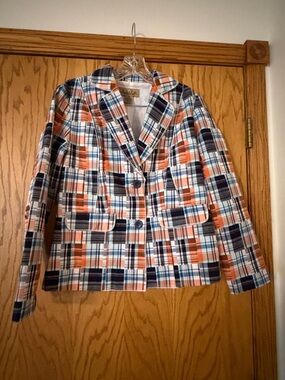 Peck & Peck Plaid Blazer Jacket - Navy, Orange & White